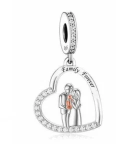 Family Forever Love Heart Charm Baby Child Newborn Bead 925 Sterling Silver - Picture 1 of 1
