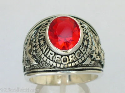 925 Silver United States Air Force Military January CZ Garnet Men Ring Size 8-14 - Image 1 of 4