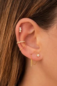 Dainty 6 Prong Moissanite Threader Chain Earrings - Picture 1 of 5