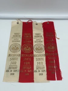 Vintage State Fair Cattle Ribbons 1919 Detroit Michigan Lot Of 4 Sewn Together - Picture 1 of 7