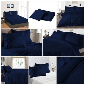 Premium Sheets & Duvet Covers 1000 TC OR 1200 TC Navy Blue Stripes Select Item - Picture 1 of 21