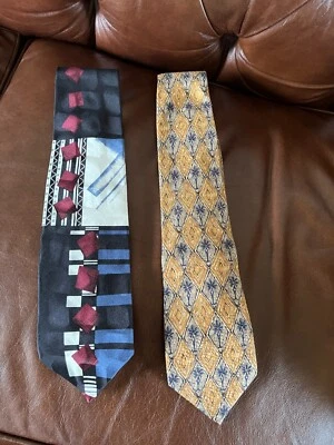 Lot of Daniel Hechter Black Wine & Blue MODERNIST Land’s End Mustard 100% Silk - Image 1 of 4