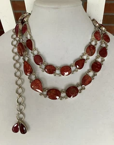 GENUINE FACETED RUBY GEMSTONES AND SILVER NECKLACE /BELT 53 INCH 925 - Picture 1 of 12