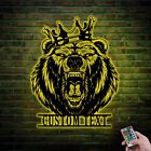 Custom Grizzly Bear Metal Wall Art LED Light, Personalized Angry Bear Name Sign