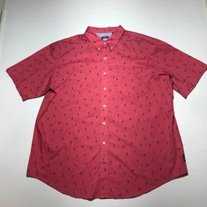 Izod Button Down Shirt Mens 2XLT Pink w/ Blue Mini Seahorse Print Pocket Casual - Picture 1 of 14