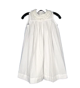 CHABRE White TWILL Button Back EYELET CROCHET COLLAR Sleeveless BISHOP DRESS 5 - Picture 1 of 6