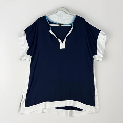 J. Camisa Crew para mujer Colorblock L fluida azul marino crema Foto 1 de 4