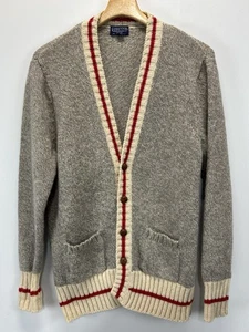 Vtg Lands End Cardigan Sweater Sz Large Men’s Wool Grey Sock Monkey Grandpa - Picture 1 of 7
