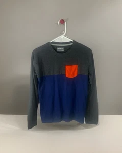 Eddie Bauer Blue gray color block Long Sleeve Shirt Boys Size L 14/16 W/ Pocket - Picture 1 of 8