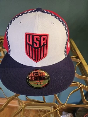 USMNT New Era 59Fifty Team Taped Liberty Fitted Hat - White 7  3/8 New - Image 1 of 4