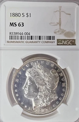 1880-S US Morgan Silver Dollar NGC Mint State 63. - Image 1 of 2