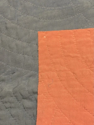 Vintage Cutter Quilt Piece 15” x 19” Solid Reversible Gray Blue & Coral Pink #1 - Image 1 of 4