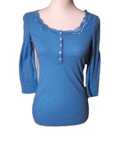 Old Navy Womens S Henley Top Y2K Fairy 00s Lace Trim Coquette Whimsical Fitted - Picture 1 of 7