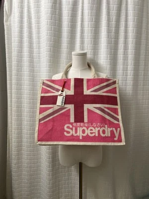 全新 SuperDry 粉色和白色 Union Jack Big Logo 单肩包 托特包 尺寸 M — 第 1/3 张图片