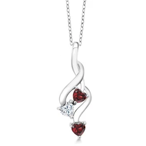 925 Sterling Silver Pendant with Chain Heart Shape Garnet Moissanite (0.89 Cttw) - Picture 1 of 4