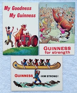RAR! NEU! Vintage Menge 3 GUINESS Strong Goodness Tier Cartoon Bieruntersetzer - Bild 1 von 2