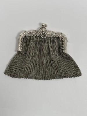 Ancienne Aumonière Bourse Porte-monnaie en Argent Massif Art Nouveau 1900 71,6g - Photo 1/4