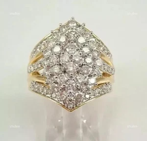 Limited Time Deal ! 14k Yellow Gold Lab Grown Diamond Cluster Ring - Picture 1 of 12