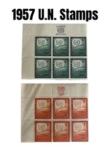 1957 UNITED NATIONS Stamps (Block Of 6) 3 & 8 Cents LA JOURNEE SJXX-586 - Picture 1 of 2
