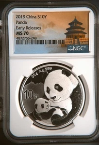 2019 CHINA, PEOPLE'S REPUBLIC Silver 10 YUAN NGC MS-70 Panda Early Releases - Picture 1 of 2