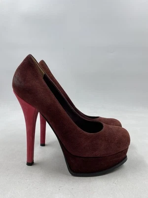 Fendi Burgundy Suede High Platform Heels W 7.5 - Image 1 of 4