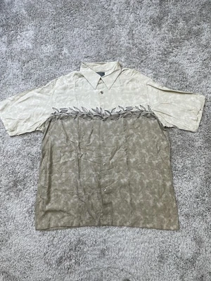 Camisa Crazy Horse Para Hombres Mediana Beige Tostado Rayón Campamento Botón Frontal Hoja Vid Foto 1 de 4