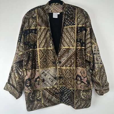 Together! Women's Vintage Jacket Size XL Brown Gold Art To Wear Boho Maximalist - Image 1 of 4