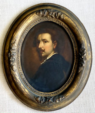 CARLO PITTARA 19th C Oval Portrait Anthony van Dyck Signed Original Antique Oil