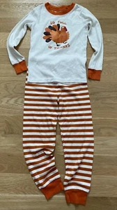 Gymboree~Kids 6~”So Full Of Thanks” Turkey Pajamas PJ~Cotton~White~Thanksgiving - Picture 1 of 8