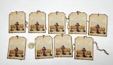 9~Primitive~Handmade~Farmhouse~Linen Cardstock~Wool~Flax~Gift~Hang~Tags
