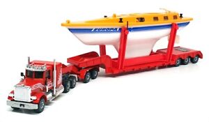Siku 1/55 Scale 4014 - Peterbilt Transporter Truck With Yacht - Red/White/Yellow