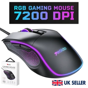 RGB Gaming Mouse Wired 7200 DPI 6 Programmable Buttons Optical Sensor PC Laptop - Picture 1 of 11