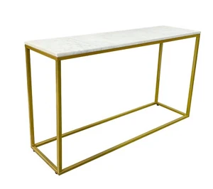 Agni Marble Top Gold Legs Console Table - Picture 1 of 6
