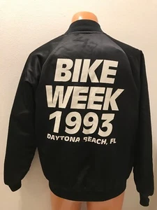 Vintage Bike Week 1993 Daytona Beach FL Black Nylon Baseball Jacket Medium - Picture 1 of 9