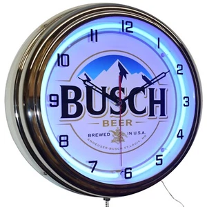 16" Busch Beer Brewed In U.S.A. Neon Clock Man Cave Pub Decor (Blue) - Picture 1 of 6