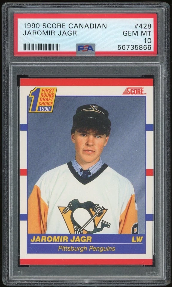 Jaromir Jagr 1990-91 Score Canadian Rookie Card #428 Pittsburgh Penguins PSA 10 - Image 1 of 1