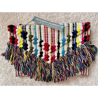 NWT Sondra Roberts Squared Fringe BoHo Envelope Purse Woven Bagette Clutch - Image 1 of 4