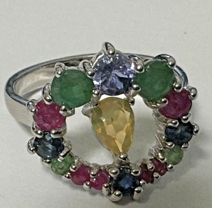 Edelstein Natur Jewerly 925 Silberring Tansanit Smaragd Rubin Saphir Größe 6,5 - Bild 1 von 7