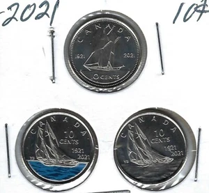 2021 kanadische brillante unzirkulierte alle drei Schoner 10-Cent-Münzarten! - Bild 1 von 2