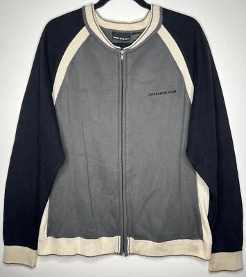Suéter DKNY Jeans Cremallera Gris Con Blanco y Negro Para Hombre Talla Grande Foto 1 de 4