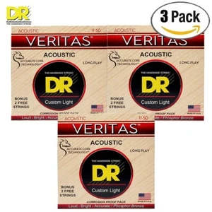 3-PACK DR VTA-11 Veritas Phosphor Bronze Coated Acoustic Guitar Strings 11-50 - Picture 1 of 1