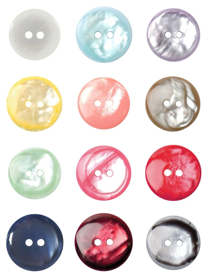 Pearl Buttons - 2 Hole Flat Craft Sewing 14mm 19mm Pearlised Polyester Button - Image 1 of 1