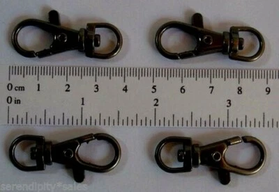 12 SWIVEL CLIPS / Snap Hooks ~ Gun METAL BLACK 1.5" long  Clasps w/ lobster claw - Image 1 of 2