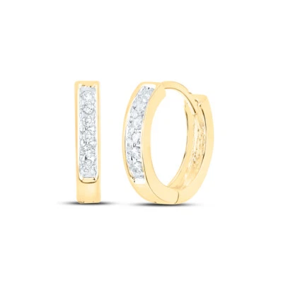 10K Yellow Gold Womens Round Diamond Hoop Fashion Earrings 1/8 Cttw - Image 1 of 2