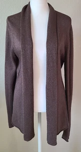 Cárdigan Eileen Fisher mezcla de seda tejido frente abierto talla grande marrón lujo drapeado - Imagen 1 de 14