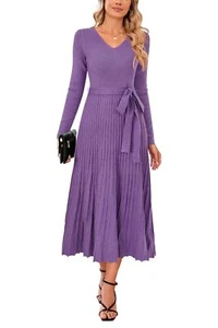 ArachandCloz Herbst Damen Pullover Kleid 2024 Langarm V-Ausschnitt Kaschmir Ripp - Bild 1 von 5