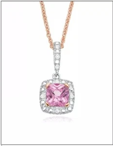 Genuine Diamond & Created Pink Sapphire Pendant Rose Gold $499 - Picture 1 of 1