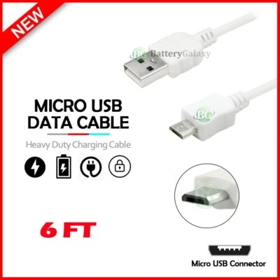 6FT USB 2.0 A Male - Micro B Male 5-pin Data Sync Charger Charging Cable Cord - Image 1 of 4