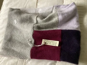 100% Pure Cashmere Redbone Grey Burgundy Neckwarmer Snood Cowl Double Upcyc C70 - Picture 1 of 5