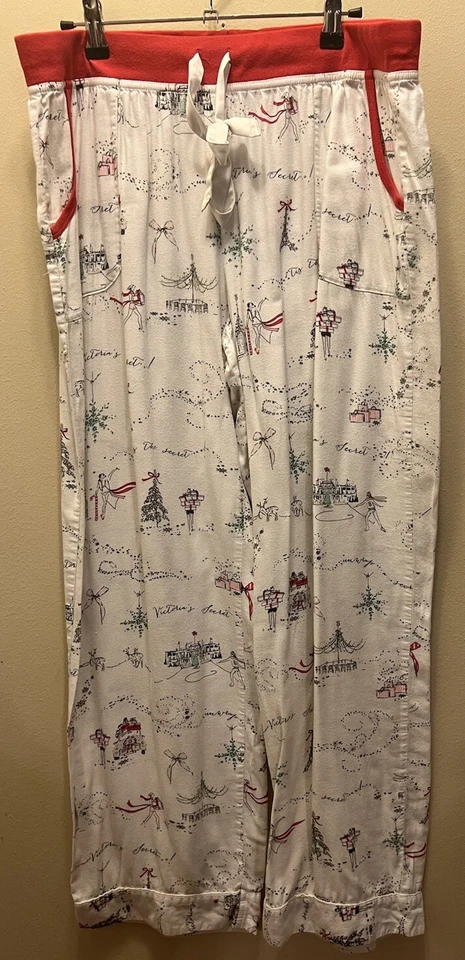 Pantalones de pijama Victoria Secret Navidad tema París cordón grande  Foto 1 de 4